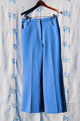 high waisted blue polyester pants with slight flair vintage 1970's