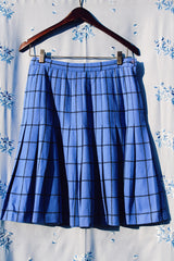 knee length pendleton wool plaid skirt in blue with black plaid stripes vintage women's