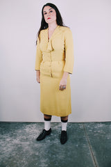 vintage 1940's yellow midi dress with tie neck