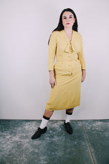 vintage 1940's yellow midi dress with tie neck