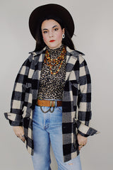 vintage 1970's Pendleton long sleeve wool black and white plaid print button up jacket