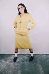 vintage 1940's yellow midi dress with tie neck
