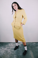 vintage 1940's yellow midi dress with tie neck