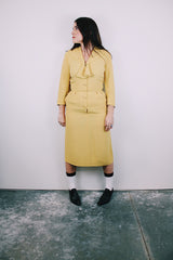 vintage 1940's yellow midi dress with tie neck