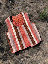 multi colored floral quilt sleeveless vest vintage 1970's