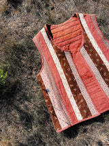 multi colored floral quilt sleeveless vest vintage 1970's