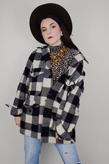 vintage 1970's Pendleton long sleeve wool black and white plaid print button up jacket
