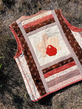 multi colored floral quilt sleeveless vest vintage 1970's