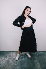 vintage high waisted black skirt with tiered ruffles