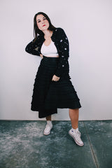 vintage high waisted black skirt with tiered ruffles