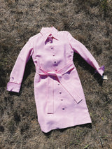 pink long sleeve button up shirt dress with collar and matching tie belt vintage 1980's