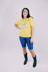 short sleeve yellow cotton vintage t-shirt from 1982 with graphic on front