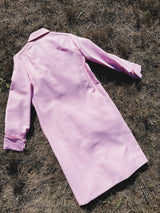 pink long sleeve button up shirt dress with collar and matching tie belt vintage 1980's