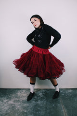 vintage 1960's maroon crinoline with layered ruffled tulle and elastic waistband