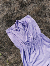 terrycloth lavender purple strapless romper with front tie 1970's vintage