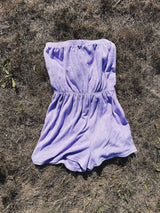 terrycloth lavender purple strapless romper with front tie 1970's vintage
