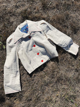 cream colored linen matching pants and jacket set vintage women's 1970's