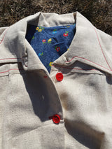 cream colored linen matching pants and jacket set vintage women's 1970's