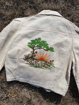 cream colored linen matching pants and jacket set vintage women's 1970's