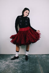 vintage 1960's maroon crinoline with layered ruffled tulle and elastic waistband
