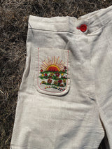 cream colored linen matching pants and jacket set vintage women's 1970's