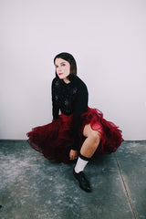 vintage 1960's maroon crinoline with layered ruffled tulle and elastic waistband