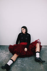 vintage 1960's maroon crinoline with layered ruffled tulle and elastic waistband