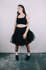 black vintage crinoline with layers of ruffled sheer tulle