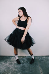 black vintage crinoline with layers of ruffled sheer tulle
