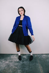 long sleeve blue wool cardigan buttons up the front vintage 1940's