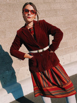 women's vintage maroon corduroy blazer with two button closure front