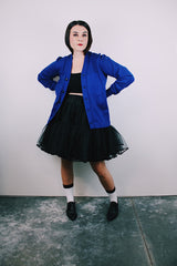 long sleeve blue wool cardigan buttons up the front vintage 1940's