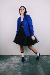 long sleeve blue wool cardigan buttons up the front vintage 1940's