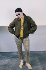 Women's or men's vintage 1970's JCPenney label long sleeve brown colored zip up station jacket in polyester and cotton material. Has collar and pockets.