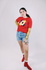 short sleeve red vintage graphic tee with germany written in various languages