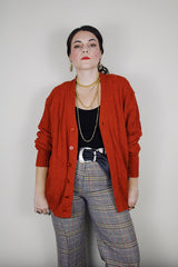 1970's long sleeve burnt orange cable knit button up cardigan