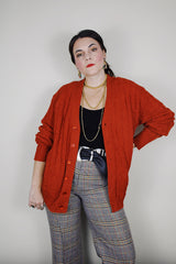 1970's long sleeve burnt orange cable knit button up cardigan
