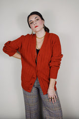 1970's long sleeve burnt orange cable knit button up cardigan