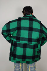 Men's vintage 1940's Sportclad label wool green and black buffalo plaid button up shacket