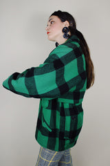 Men's vintage 1940's Sportclad label wool green and black buffalo plaid button up shacket