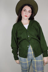 vintage 1960's Towncraft, Penneys label long sleeve olive green acrylic material button up cardigan sweater