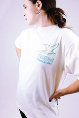 short sleeve cream white t-shirt with graphic on left chest vintage 1980's