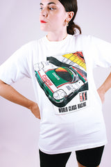 short sleeve 1988 race car vintage tee white with graphic