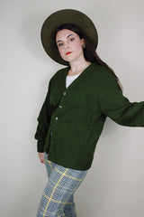 vintage 1960's Towncraft, Penneys label long sleeve olive green acrylic material button up cardigan sweater