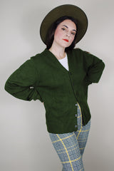 vintage 1960's Towncraft, Penneys label long sleeve olive green acrylic material button up cardigan sweater