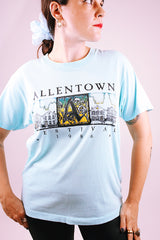 short sleeve light blue t-shirt with allentown festival graphic vintage 1987