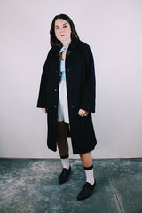 long sleeve black wool 1940's coat women's buttons up the front