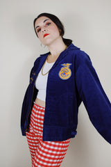 vintage 1980's National FFA Supply Service, Alexandria, VA. zip up jacket in navy corduroy