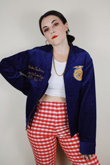 vintage 1980's National FFA Supply Service, Alexandria, VA. zip up jacket in navy corduroy