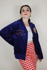 vintage 1980's National FFA Supply Service, Alexandria, VA. zip up jacket in navy corduroy